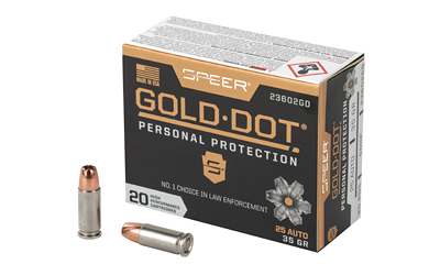 Speer Ammunition Speer Gold Dot, Personal Protection, 25ACP, 35 Grain, Hollow Point, 20 Round Box 23602GD