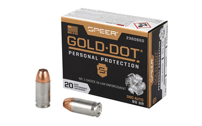Speer Ammunition Speer Gold Dot, Personal Protection, 380ACP, 90 Grain, Hollow Point, 20 Round Box 23606GD