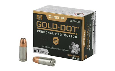 Speer Ammunition Speer Gold Dot, Personal Protection, 9MM, 124 Grain, Hollow Point, 20 Round Box 23618GD