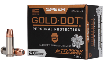Speer Ammunition Speer Gold Dot, 30 Super Carry, 115 Grain, Gold Dot Hollow Point, 20 Round Box 24261GD