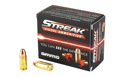 STREAK Ammunition Visual Ammunition, 9MM, 124 Grain, Total Metal Coating, Non-Incendiary Tracer, 20 Round Box 9124TMC-STRK-RED