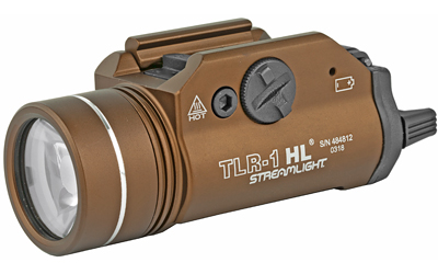 Streamlight TLR-1 HL, High Lumen Rail Mounted Tactical Light, Pistol and Picatinny, FDE Brown, C4 LED 1000 Lumens With Strobe, 2x CR123 Batteries 69267