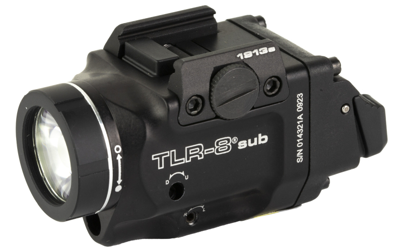Streamlight Streamlight TLR-8 Sub, White LED with Red Laser, For 1913 Short Models, 500 Lumens, Anodized Finish, Black, Includes (1) CR123a Battery, Low and High Switches 69418