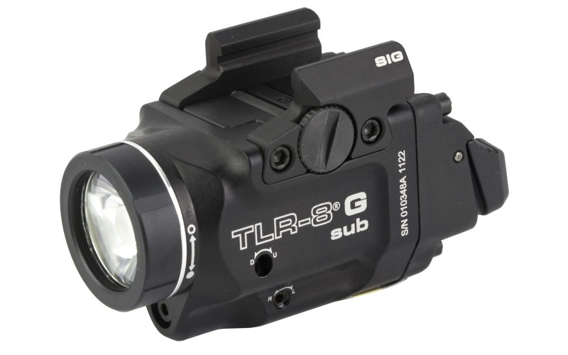 Streamlight Streamlight TLR-8 G Sub, White LED with Green Laser, Fits Sig P365/XL, 500 Lumens, Anodized Finish, Black, Includes (1) CR123a Battery, Low and High Switches 69437
