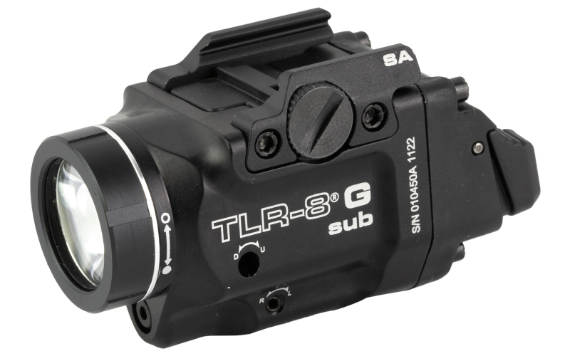 Streamlight Streamlight TLR-8 G Sub, White LED with Green Laser, Fits Springfield Hellcat, 500 Lumens, Anodized Finish, Black, Includes (1) CR123a Battery, Low and High Switches 69439