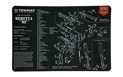TekMat Beretta 92 Pistol Mat, 11"x17", Black, Includes Small Microfiber TekTowel, Packed in Tube TEK-R17-BER92