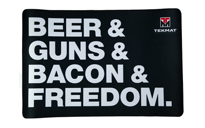 TekMat Original Mat, Beer & Guns & Bacon & Freedom, Thermoplastic Surface Protects Gun From Scratching, 1/8" Thick, 11"x17", Tube Packaging, Black with White Lettering TEK-R17-BGBF