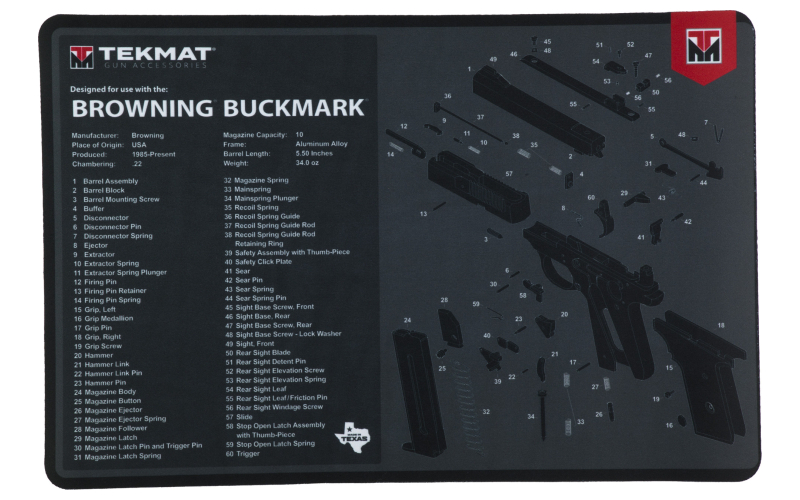 TekMat Cleaning Mat, Pistol Size, 11"x17", For Browning Buck Mark, Black TEK-R17-BROWNING-BM