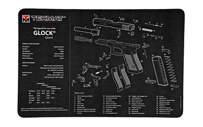 TekMat Pistol Mat For Glock Gen 4, 11"x17", Black, Includes Small Microfiber TekTowel, Packed In Tube TEK-R17-GLOCK-G4