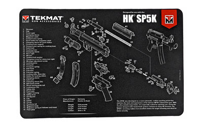 TekMat Pistol Mat For Heckler & Koch SP5K, 11"x17", Black, Includes Small Microfiber TekTowel, Packed In Tube TEK-R17-HK-SP5K