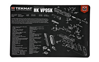 TekMat Pistol Mat For Heckler & Koch VP9SK, 11"x17", Black, Includes Small Microfiber TekTowel, Packed In Tube TEK-R17-HK-VP9SK