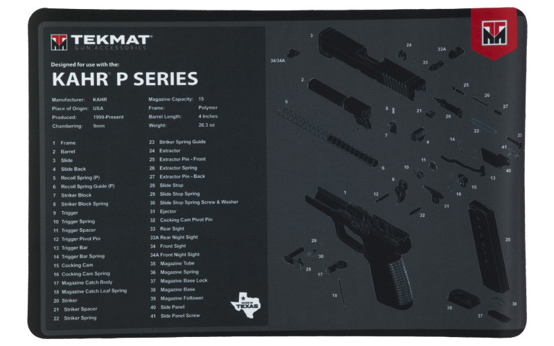 TekMat Cleaning Mat, Pistol Size, 11"x17", For Kahr P Series, Black TEK-R17-KAHR-P-SRS