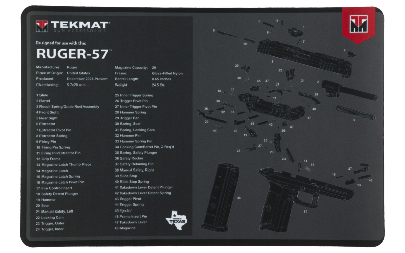 TekMat Cleaning Mat, Pistol Size, 11"x17", For Ruger Five Seven, Black TEK-R17-RUGER57