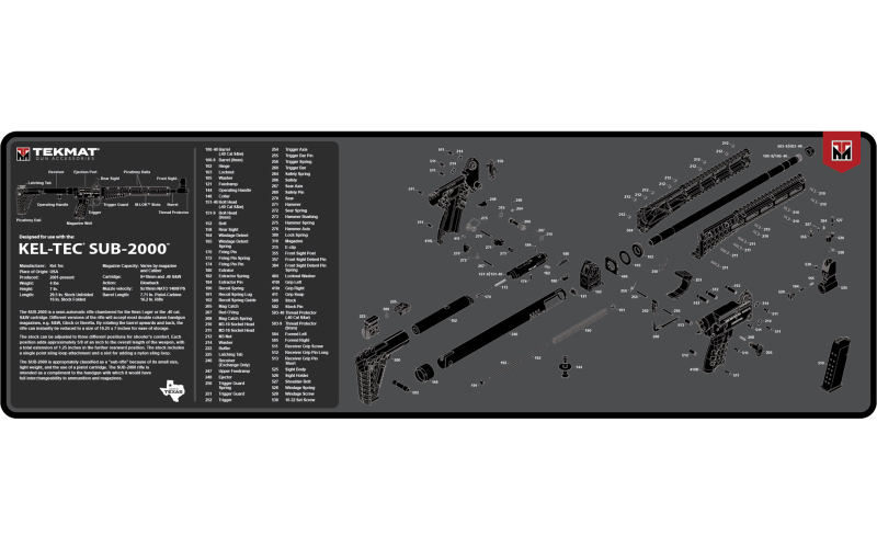 TekMat Cleaning Mat, Pistol Size, 12"x36", For Kel-Tec Sub 2000, Black TEK-R36-KEL-SUB2000