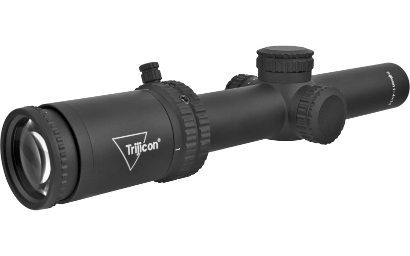 Trijicon Credo 1-4x24mm Second Focal Plane Riflescope with Green MRAD Ranging, 30mm Tube, Matte Black, Low Capped Adjusters CR424-C-2900012