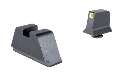 Trijicon Suppressor/Optic Height, Night Sights, Yellow Front with Metal Rear & Green Lamps, For Glock 17,19,22,23,24,26,27,31,32,33,34,35,39 GL201-C-601139