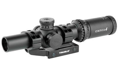 TruGlo OMNIA Rifle Scope, 1-4X24mm, 300mm Main Tube, Illuminate A.P.T.R. (All Purpose Tacticle Reticle), APTUS-M1 One Piece Mount, Throw Lever, Black TG-TG8514TLR