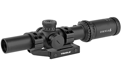 TruGlo OMNIA Rifle Scope, 1-6X24mm, 300mm Main Tube, Illuminate A.P.T.R. (All Purpose Tacticle Reticle), APTUS-M1 One Piece Mount, Throw Lever, Black TG-TG8516TLR