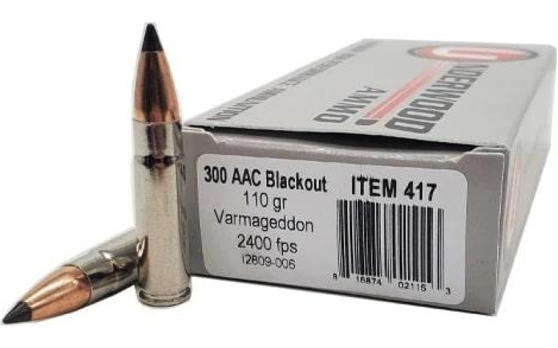 300 aac blackout 110 grain varmageddon ammo 20 rnd