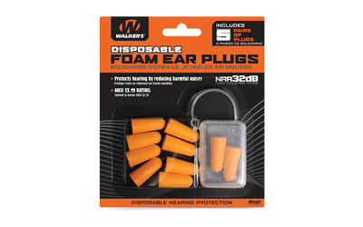 Walker's Ear Plug, Foam, Orange, 5 Pairs per Pack, Includes Plastic Storage case GWP-FP5PK