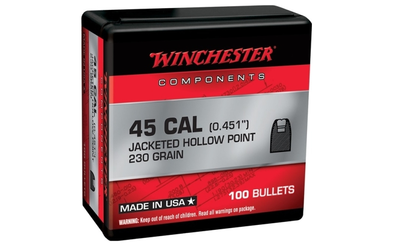 Winchester Ammunition 45 caliber (0.451'') 230gr jacketed hp notched 100/box