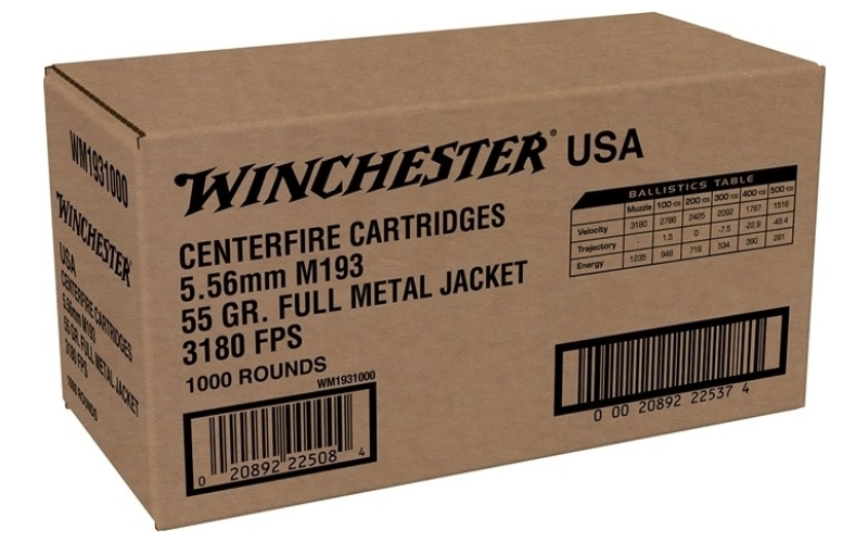 Winchester Ammunition 5.56mm nato 55gr full metal jacket 1,000/box