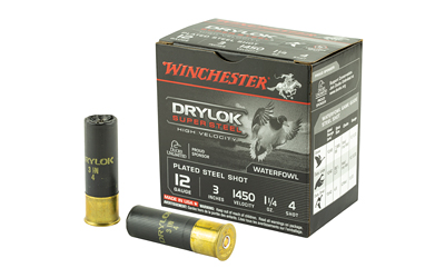 Winchester Ammunition Drylok, HV, 12 Gauge, 3", #4, 1 1/4 oz., Shotshell, Lead Free, 25 Round Box SSH1234