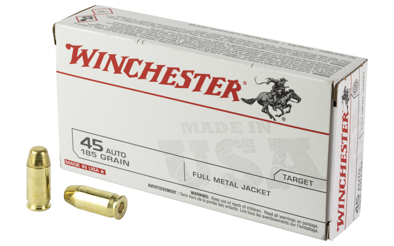 Winchester Ammunition USA WHITE BOX, 45 ACP, 185 Grain, Full Metal Jacket, 50 Round Box USA45A