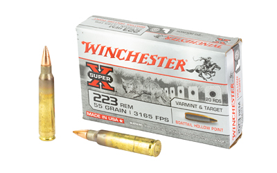 Winchester Ammunition Super-X, 223 Remington, 55 Grain, Boat Tail HollowPoint, Varmint Hunting & Target Shooting, 20 RoundBox W223HP55