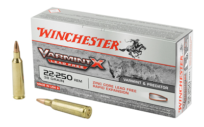Winchester Ammunition Varmint X Lead Free, 22-250, 38 Grain, Varmint X Lead Free Hollow Point, 20 Round Box, California Certified Nonlead Ammunition X22250PLF