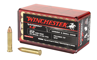 Winchester Ammunition Varmint LF, 22 WMR, 25 Grain, Polymer Tip NTX, Lead Free, 50 Round Box, California Certified Nonlead Ammunition X22MHLF
