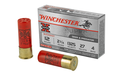 Winchester Ammunition Super-X, 12 Gauge, 2.75", 4 Buck, Buckshot, 27 Pellets,5 Round Box XB124
