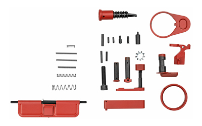 WMD Guns Accent Kit, Red Finish, Includes Ejection Port Cover Door, Forward Assist, Safety Selector, Castle Nut, Receiver End Plate, Bolt Catch, Mag Lever, Mag Button, Pivot Pin, Takedown Pin, Trigger Guard, Buffer Retainer, and All Necessary Pins and Springs ACCKIT-RED