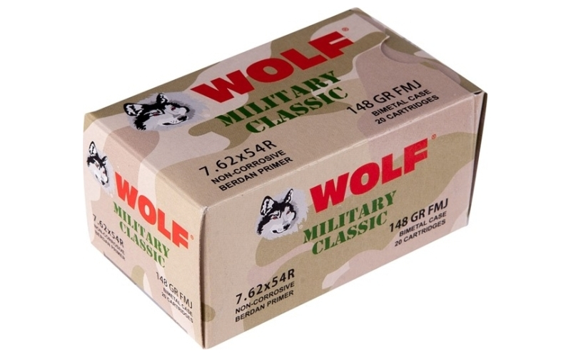 Wolf 7.62x54r 148gr fmj bimetal case 20/box