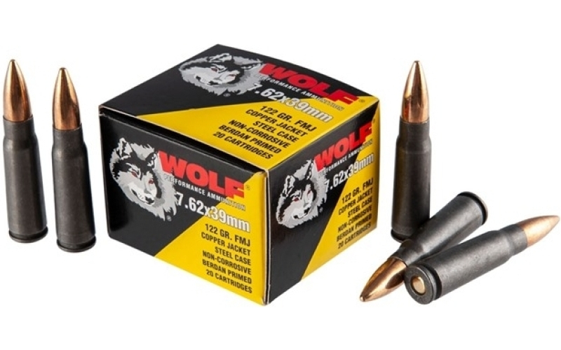 Wolf 7.62x39mm 122gr fmj copper case 20/box