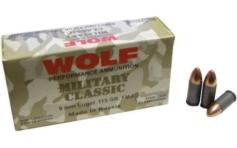Mil classic 9mm 115gr fmj steel case 50/bx